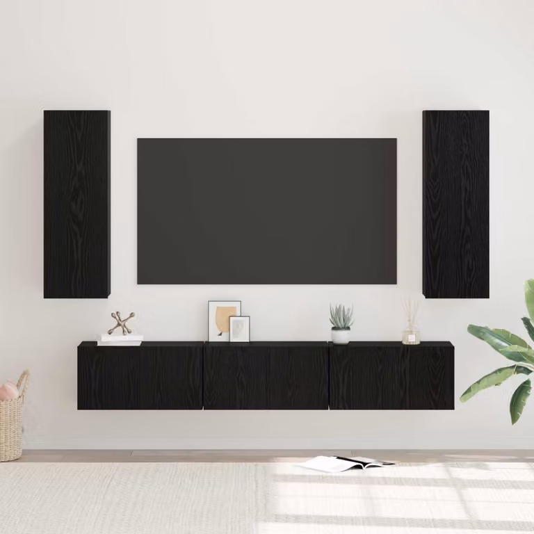 Set mobile TV vidaXL 5 pezzi in legno ingegnerizzato Rovere e Nero per soggiorno