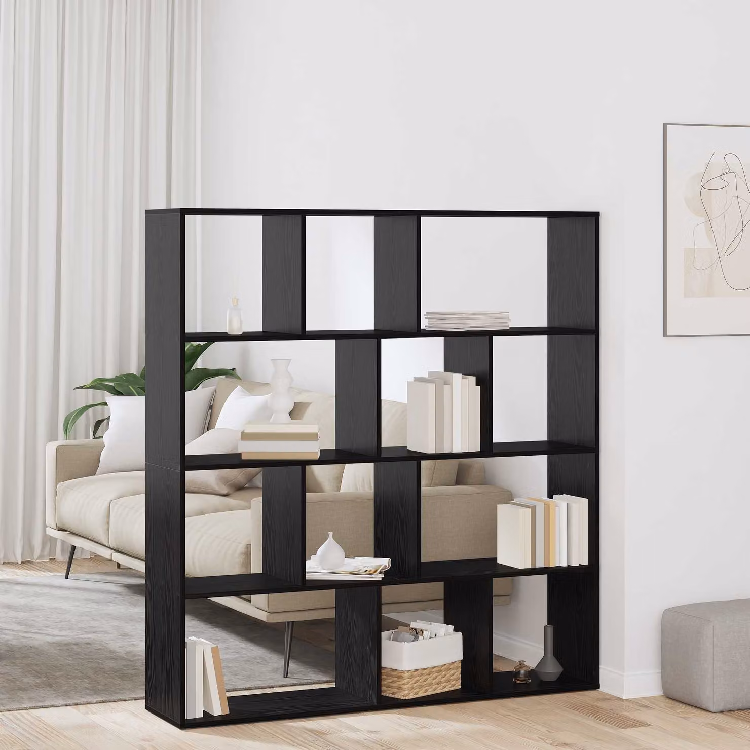 vidaXL Armadio per Libri Moderno con 12 Livelli, Colore Nero, L: 132 cm, P: 29 cm, H: 141,5 cm