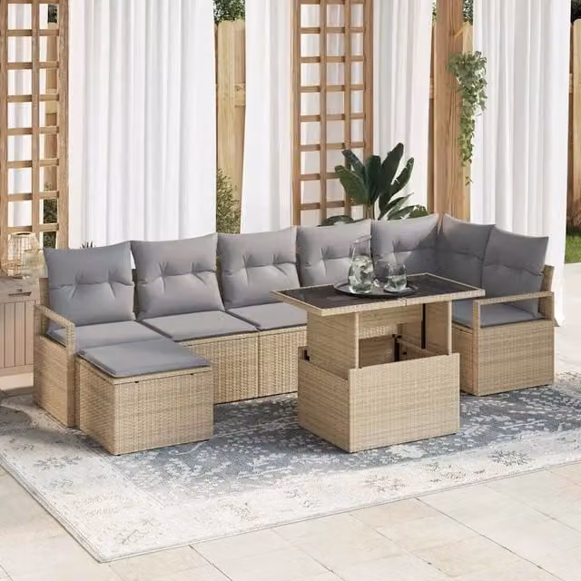 Set Divano da Giardino 8 pz Beige e Grigio Chiaro polyrattan 3348866