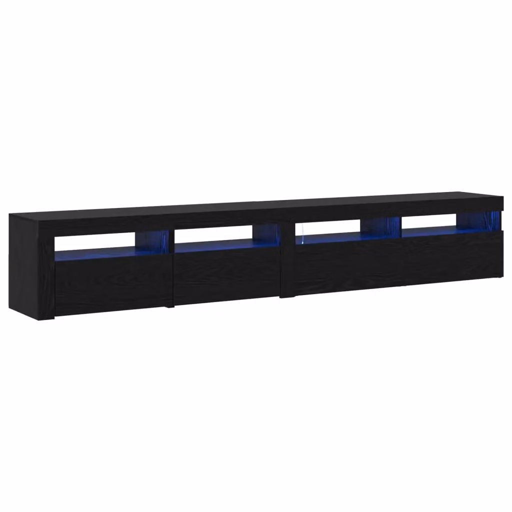 Mobile TV moderno vidaXL in legno ingegnerizzato nero con illuminazione integrata e scomparti multimediali – 2
