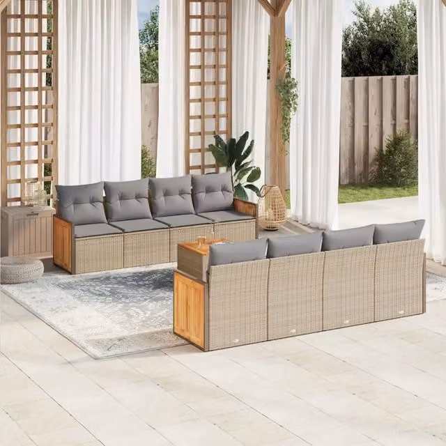 Set Divano da Giardino 9 pz con Cuscini Beige in Polyrattan 3227501