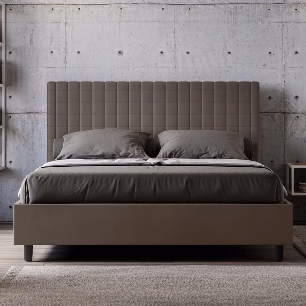 Letto Matrimoniale Moderno GIORDANOSHOP in Tessuto Beige L/P/H: 180 x 200 x 122 cm – 2