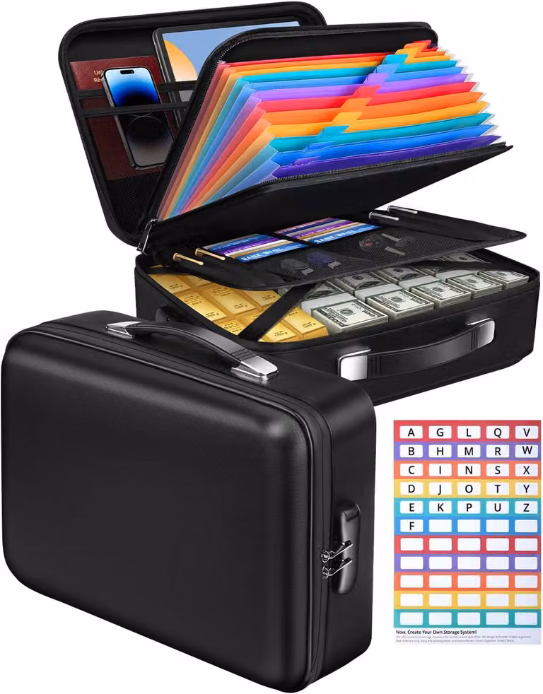 Custodia per documenti con 13 scomparti, chiusura a combinazione numerica, formato A4, ideale per archiviare documenti