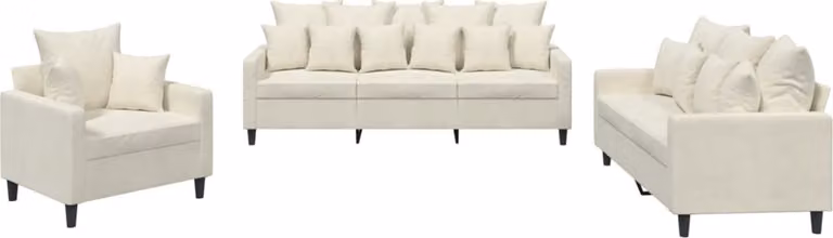 Set di Divani 3 pz con Cuscini Crema in Velluto