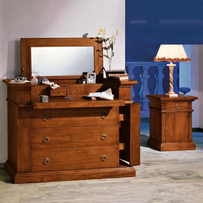 Set da camera da letto Mobili 2G composto da una cassettiera e due comodini in legno massiccio stile arte povera color noce – 3