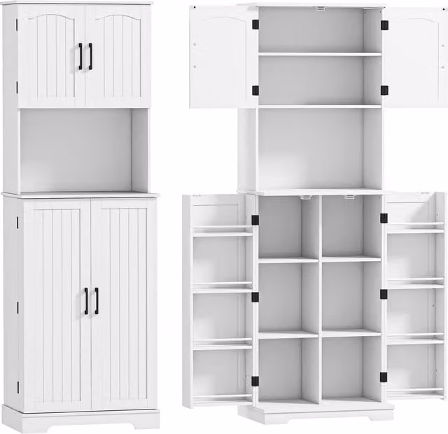 Credenza da Cucina Alta HOMCOM in Stile Country con 2 Armadietti e 8 Portaspezie, Bianco, L: 60 cm, P: 40 cm, H: 181.5 cm