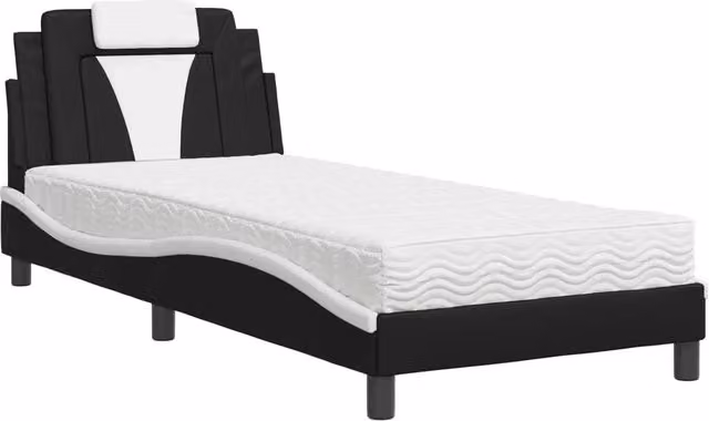 Letto singolo | Letto per adulti | Letto Viana con Materasso Nero e Bianco 80x200 cm in Similpelle