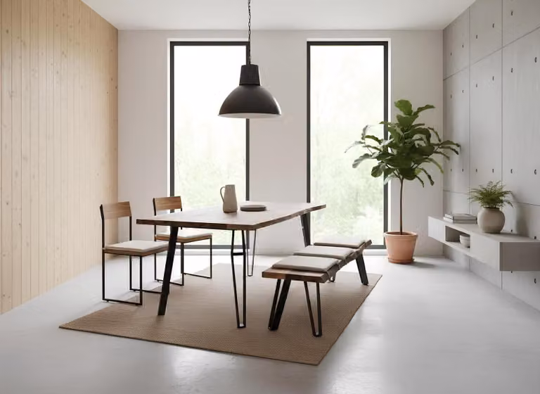 Tavolo da pranzo, panca imbottita, stile moderno, colore marrone, forma rettangolare, nuovo