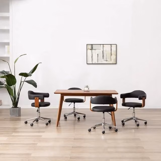 Sedie da Pranzo Girevoli 4pz Nere in Legno Curvato e Similpelle 3054891