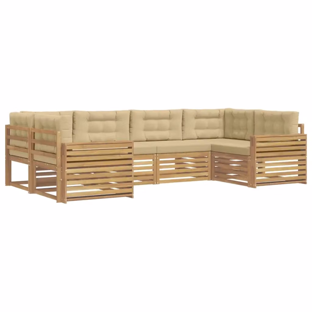 Set di divani da esterno a L vidaXL in legno di acacia con cuscini bianchi e beige – 2