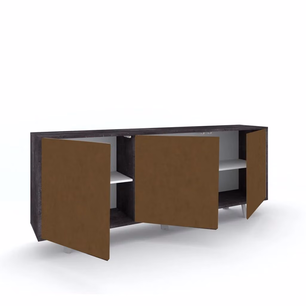 Mobile Soggiorno Madia Giordanoshop con 3 Ante in Metallo, Design Moderno Abstract, Colore Nero e Marrone, L: 177 cm, P: 41 cm, H: 74 cm – 2