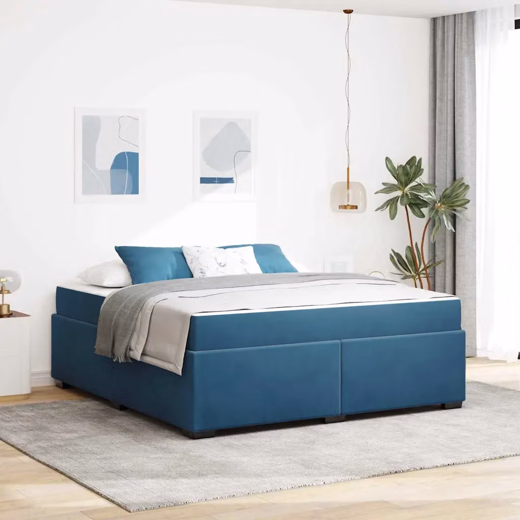 Struttura del letto moderna vidaXL in tessuto blu scuro L: 180 cm, P: 200 cm, H: 66 cm