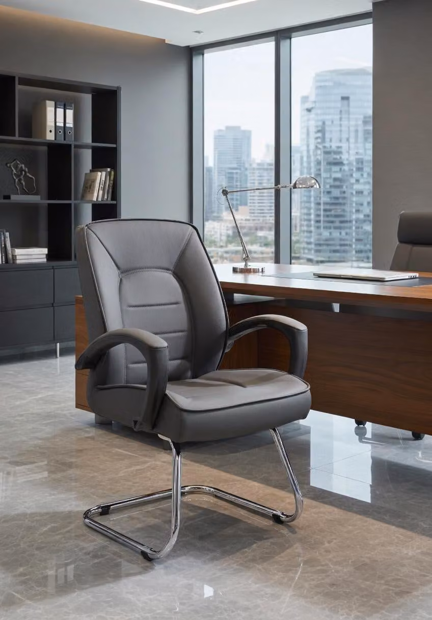 Sedia da ufficio in ecopelle, con design ergonomico e struttura robusta