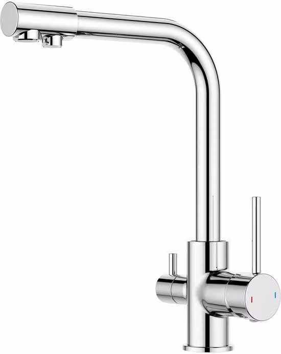 Rubinetto da cucina in cromo lucido con tripla funzione, rotazione a 360 gradi e braccio di lavaggio con allacciamento per acqua potabile