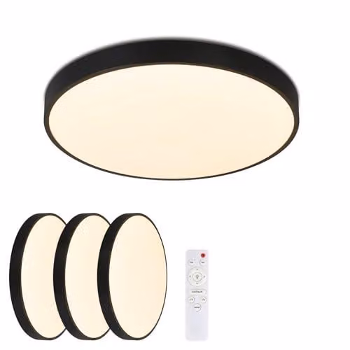 ZMH Plafoniera a LED 3 plafoniera nera dimmerabile con telecomando 30W rotonda IP44 lampada da cucina piatta per camera da letto