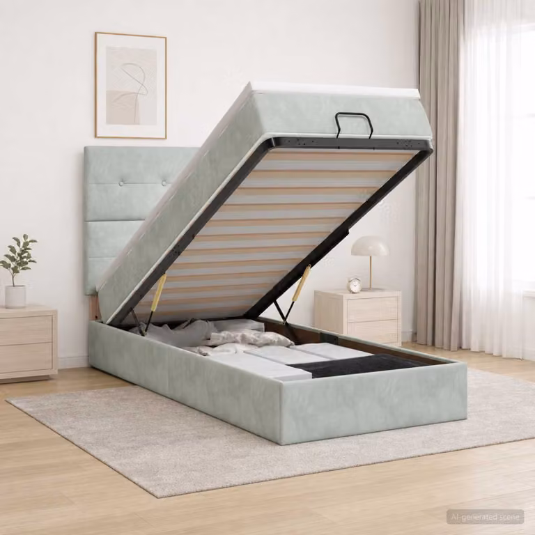 Letto ottomano con materasso vidaXL in velluto grigio chiaro L 100 x P 200 cm