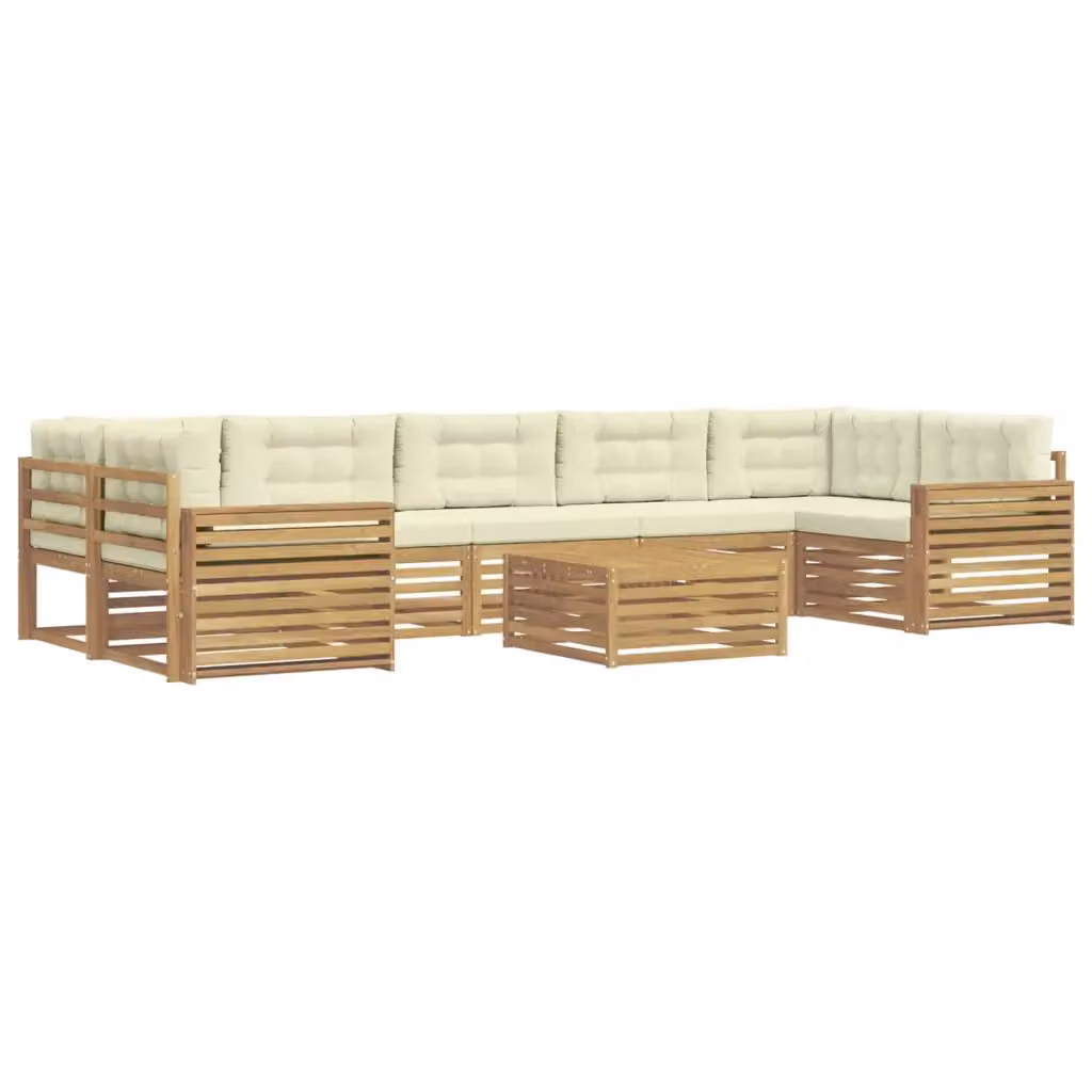 Set di divani da esterno a forma di U con tavolino da giardino vidaXL in legno di acacia, colore bianco e beige, 8 pezzi – 2