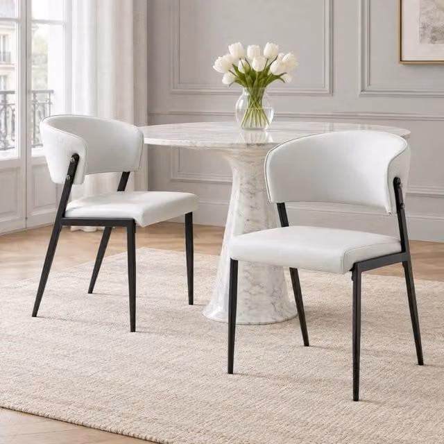 Set di 2 sedie da pranzo moderne MIVRAY in ecopelle grigia con seduta e schienale imbottiti e struttura in metallo