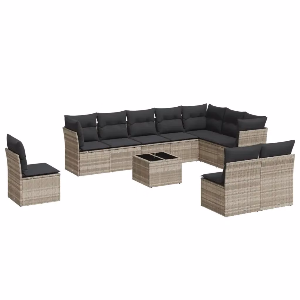 vidaXL Set Divani da Giardino 11 pz in Polyrattan Grigio con Cuscini e Tavolino da Esterno – 2