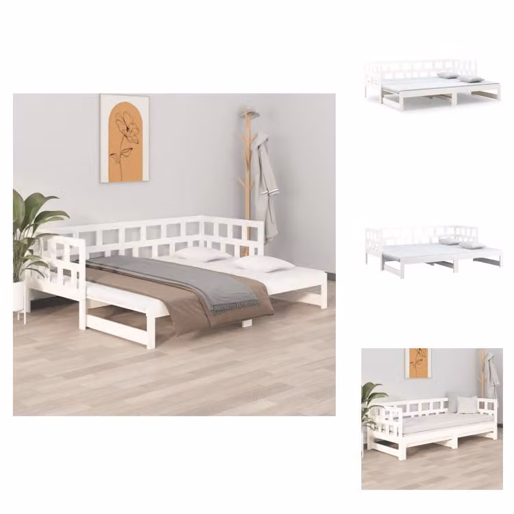 vidaXL Letto da giorno allungabile in pino massiccio bianco 2x(90x190) cm - Letti e strutture letto