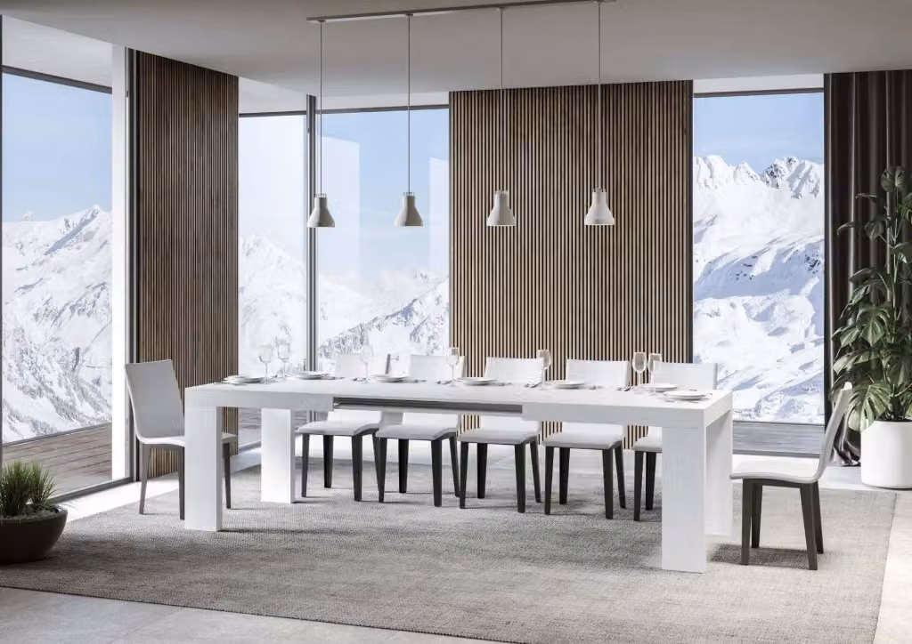 Tavolo allungabile Roxell in legno di frassino bianco, L/P/H: 180-440 x 90 x 77 cm – 2