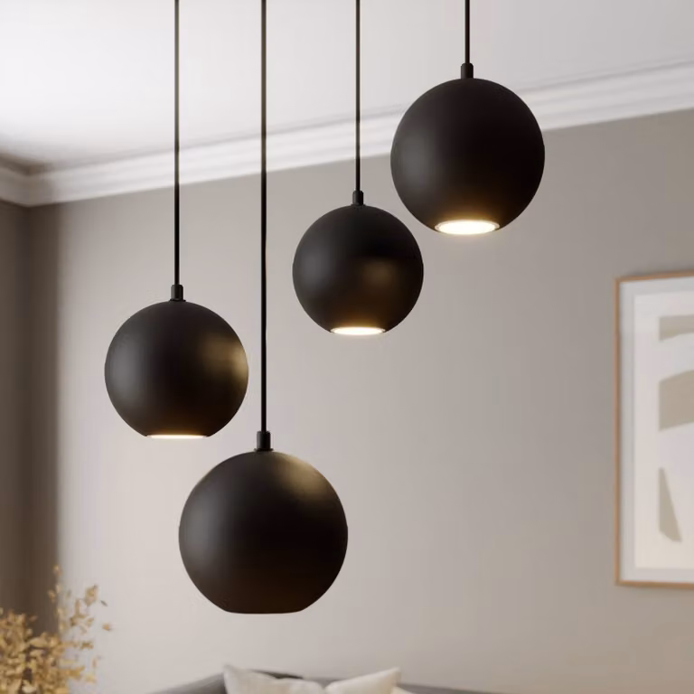 Lampada a sospensione Midway, nera, 4 luci, Ø 35 cm, GU10 Midway HELAM, Nero, Soggiorno / Sala da pranzo, Metallo, Moderno