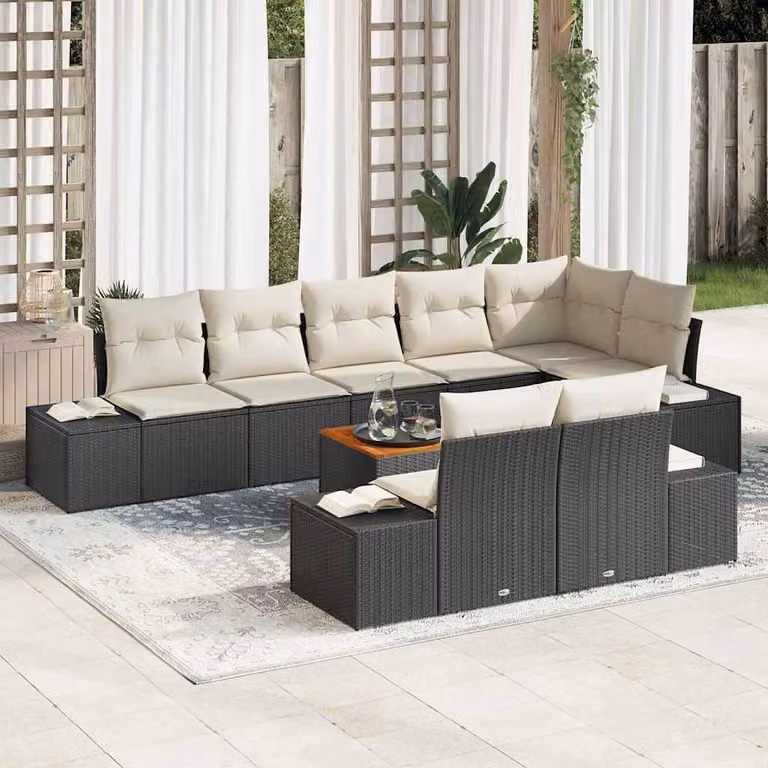 Maison Exclusive - Set Divano da Giardino con cuscino 9 pcs Nero Poly Rattan