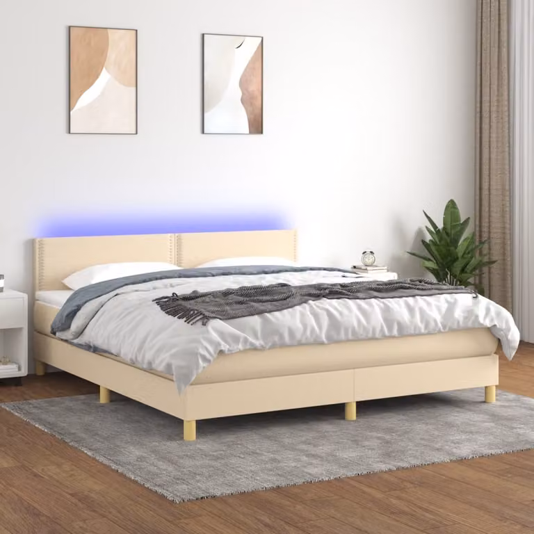 Maison Exclusive - Letto a Molle con Materasso e LED Crema 180x200 cm in Tessuto