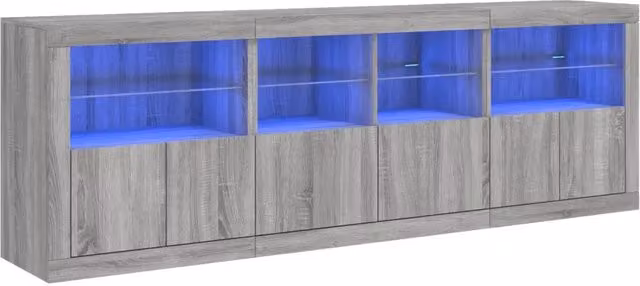 Credenza | Madia | Buffet da pranzo | Armadio da pranzo con Luci LED Grigio Sonoma 202x37x67 cm