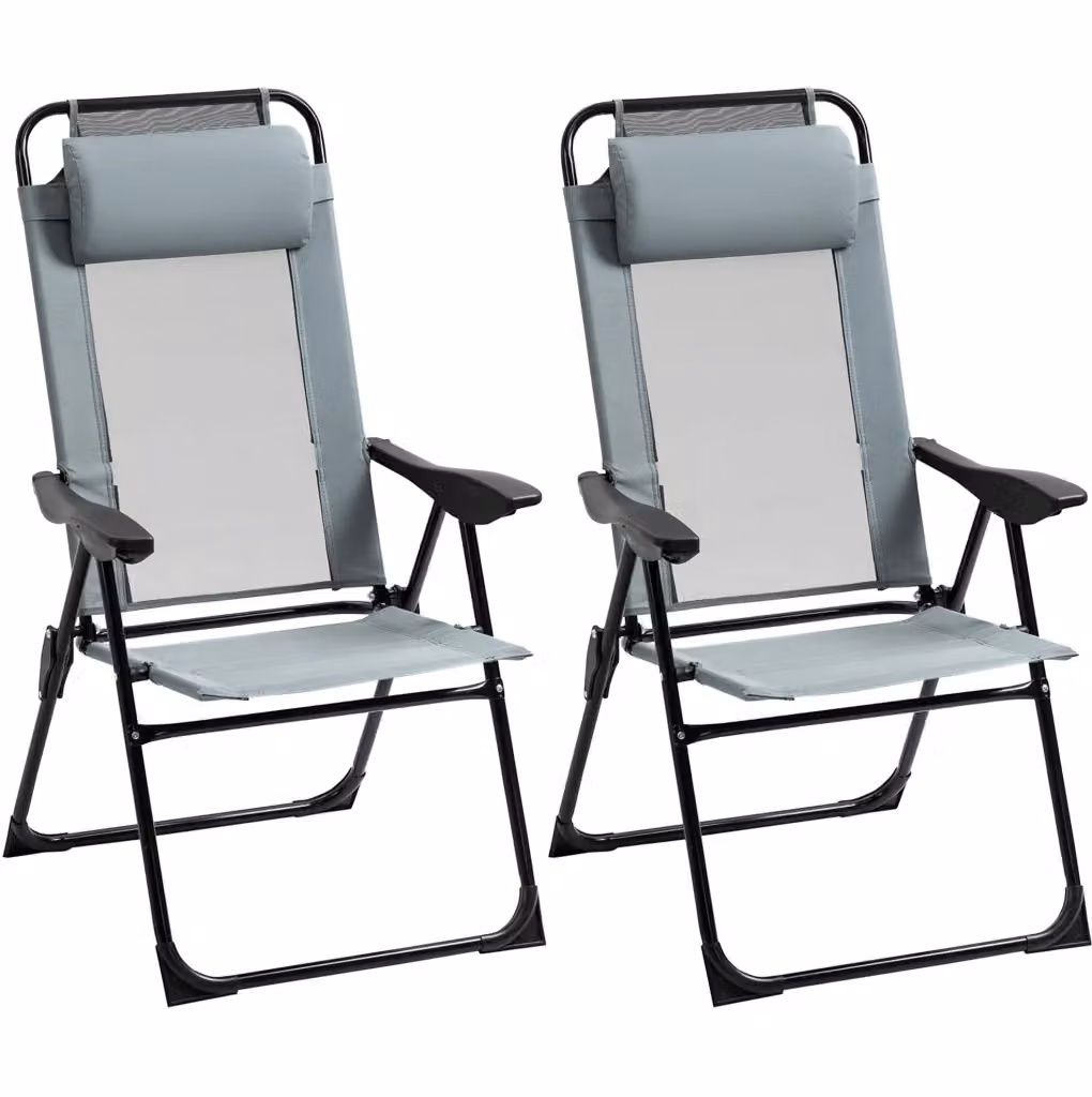 Set di 2 sedie pieghevoli da giardino MODFU in acciaio grigio con schienale regolabile e braccioli – 2