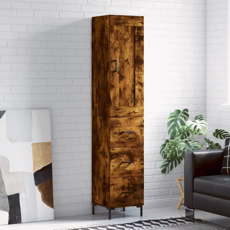 Credenza moderna vidaXL in legno e metallo color rovere fumo con ante a battente L/P/H: 34,5 x 34 x 180 cm