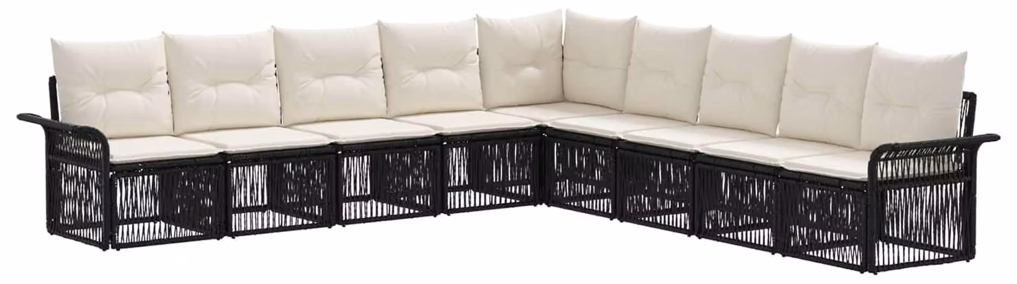 Set da giardino composto da 9 pezzi, colore nero, realizzato in rattan sintetico
