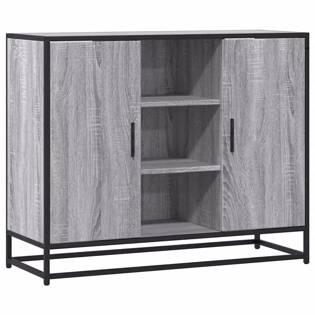 Credenza in stile industrial vidaXL in MDF e metallo, colore grigio opaco, L 92 cm x P 35 cm x H 76 cm – 2