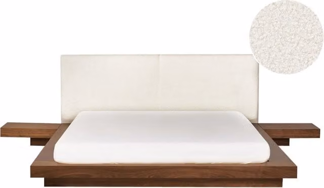 Letto ad acqua BELIANI in stile giapponese con testata in bouclé, finitura frassino marrone e bianco, L/P/H: 229 x 160 x 350 cm