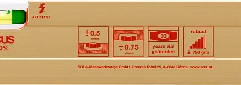 Sola Alu Block Livella Az60, 60 cm 2 libelli 0,50 mm/m Oro