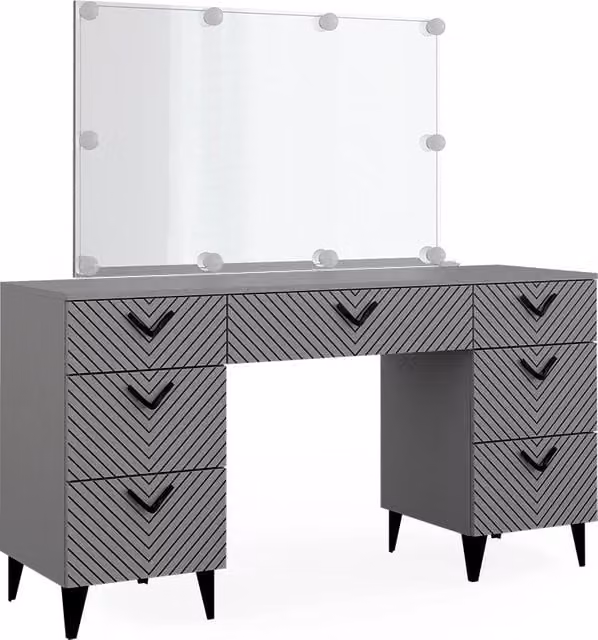Tavolo da toeletta Anett Grigio 150 cm con specchio e catena luminosa LED Vicco