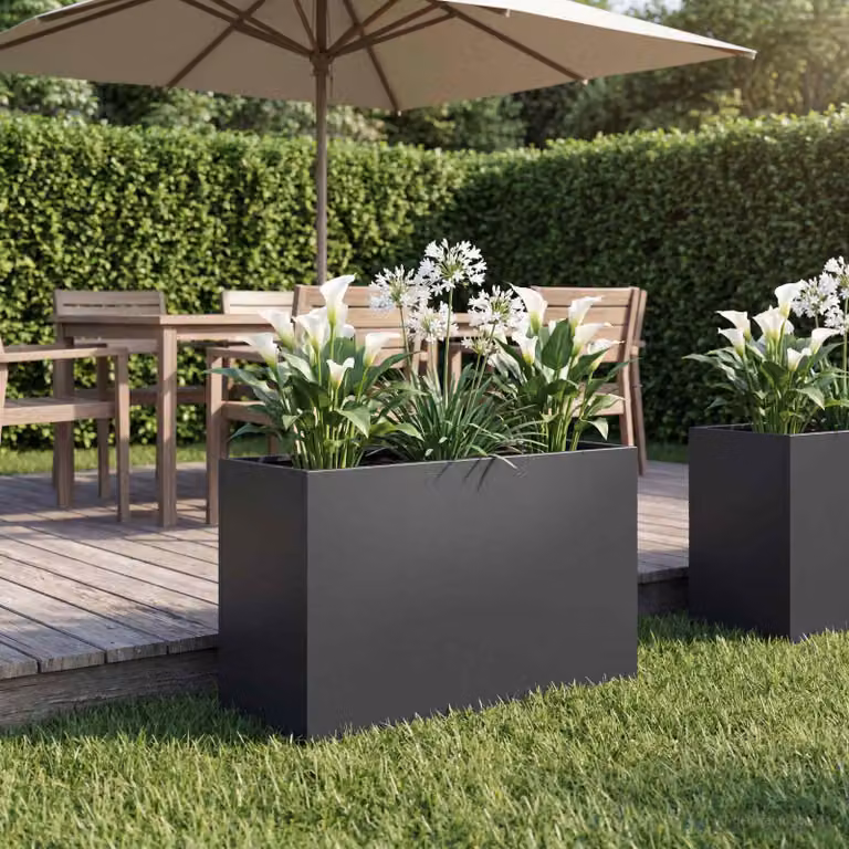 Vaso da giardino vidaXL in acciaio nero L: 80 cm, P: 40 cm, H: 50 cm