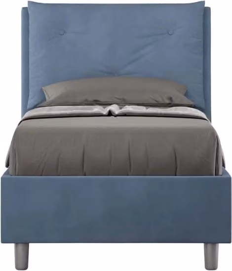BS COM Letto singolo senza rete imbottito 90x200 microfibra blu