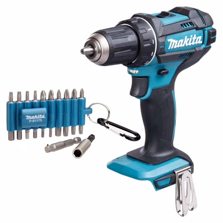Trapano avvitatore a batteria Makita DDF 482 Z 18 V 62 Nm + set di punte da 22 pezzi - senza batteria, senza caricabatterie