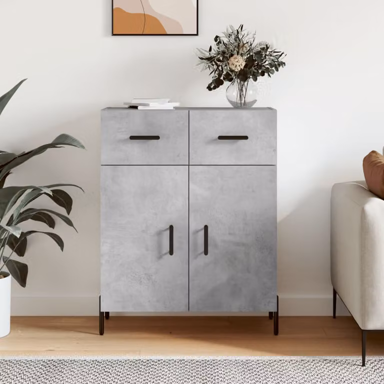 Credenza moderna vidaXL in legno e metallo, colore grigio cemento, L: 69,5 cm, P: 34 cm, H: 90 cm