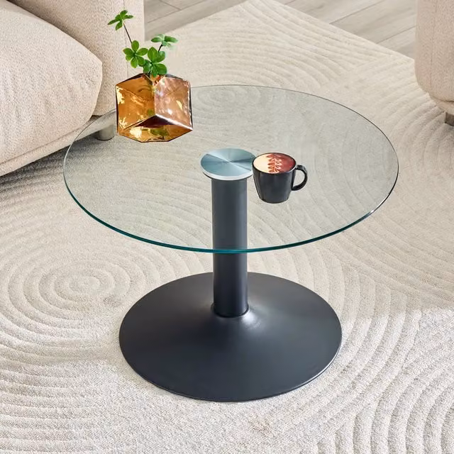 Tavolino da salotto rotondo ca. 70 cm in vetro temperato con struttura in metallo robusto, tavolino da caffè moderno per soggiorno