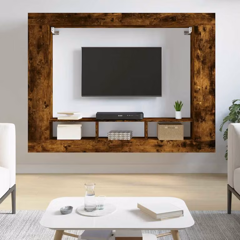 Mobile Porta TV Moderno vidaXL in Legno Rovere Fumo con Ruote, L: 152 cm, P: 22 cm, H: 113 cm