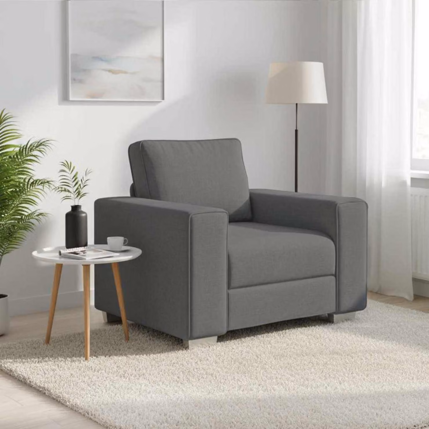Poltrona Sofa moderna vidaXL in tessuto grigio con braccioli per soggiorno