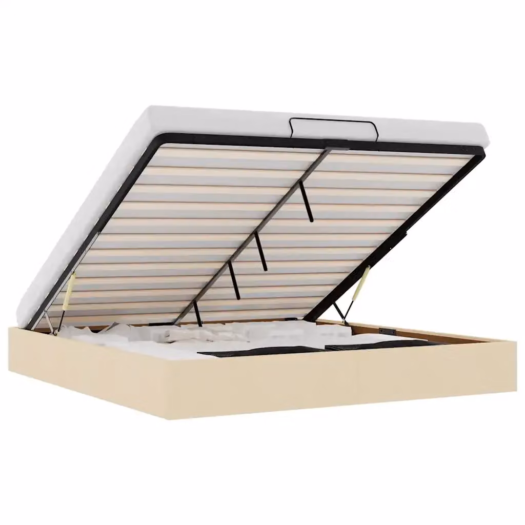 Struttura Letto con Contenitore a Sollevamento vidaXL in Tessuto Beige L/P/H: 200 x 200 x 140 cm – 2