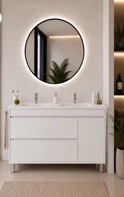 Mobile bagno con lavabo ORIGENBATH CAPRERA senza specchio 120x45 cm doppio lavabo bianco nordico