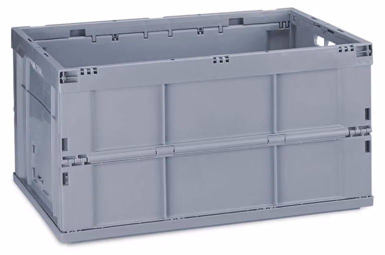 5 contenitori pieghevoli professionali, robusti, per uso commerciale, in plastica di alta qualità, 60 L, 31,5 x 58,5 x 40 cm (L x P x A), grigio