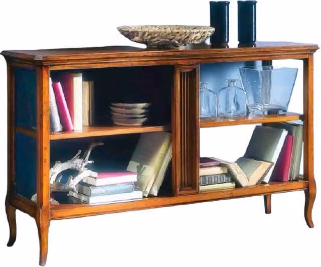 Libreria etagere classica Mobili 2G in legno e vetro marrone con finitura laccata L: 135 cm, P: 40 cm, H: 80 cm – 1