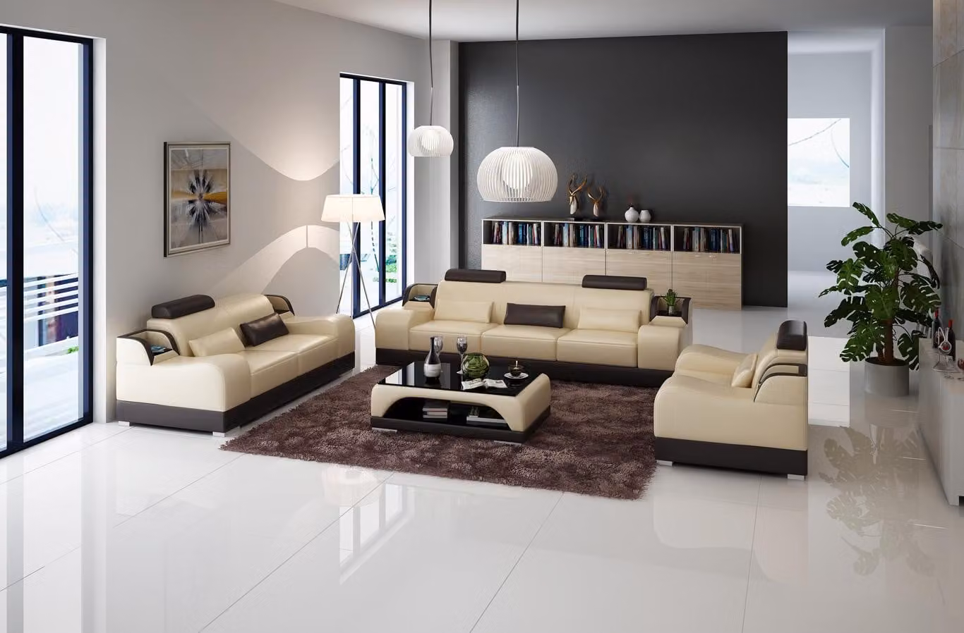 Designer Sofagarnitur 321 Sitzer Sofa Couch Leder Garnitur Polster Set Modern