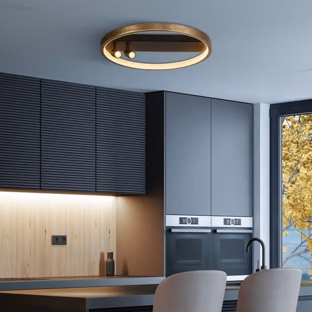 Plafoniera Moderno Adornare Acciaio Nero Policarbonato Oro Led 37,8W 2700K