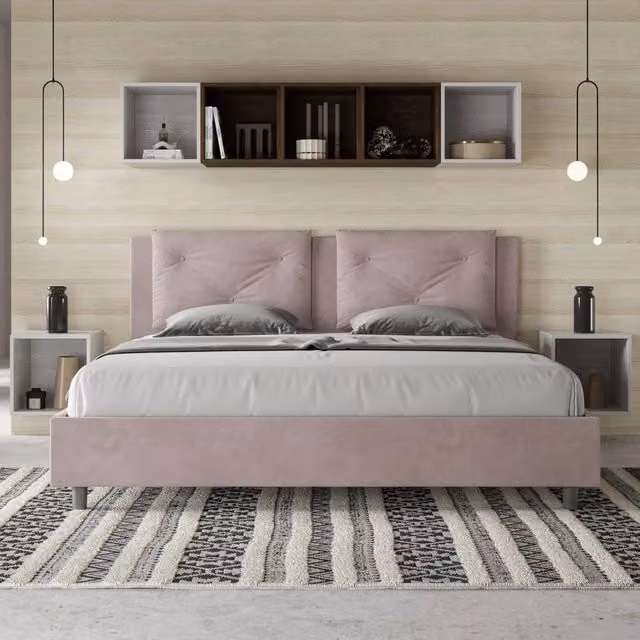 Letto matrimoniale contenitore Ityhome Appia imbottito in microfibra colore viola L: 190 cm, P: 200 cm